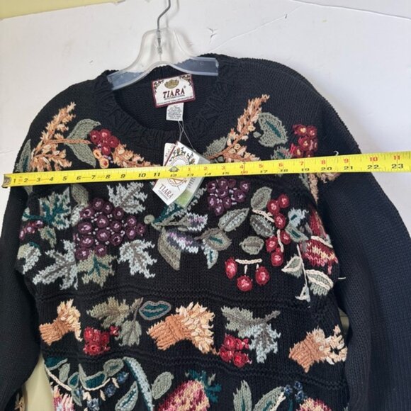 Vintage 80s NEW Tiara Floral Embroidery Cotton Sweater Pullover Oversized Boho L - Picture 13 of 15
